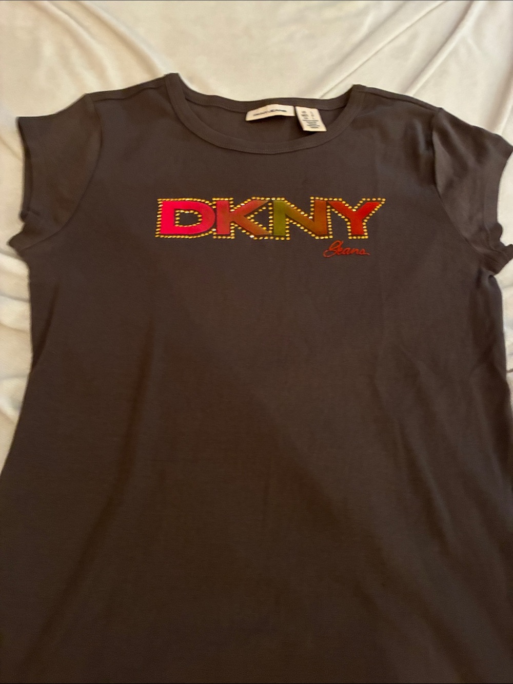 DKNY Black Tee with Pink and Yellow Logo